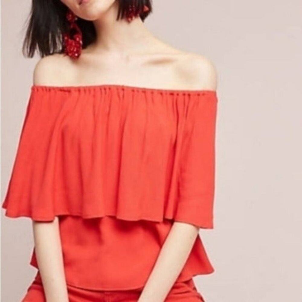 Anthropologie Holding Horses Off the Shoulder Red Festival Top Women Size Small